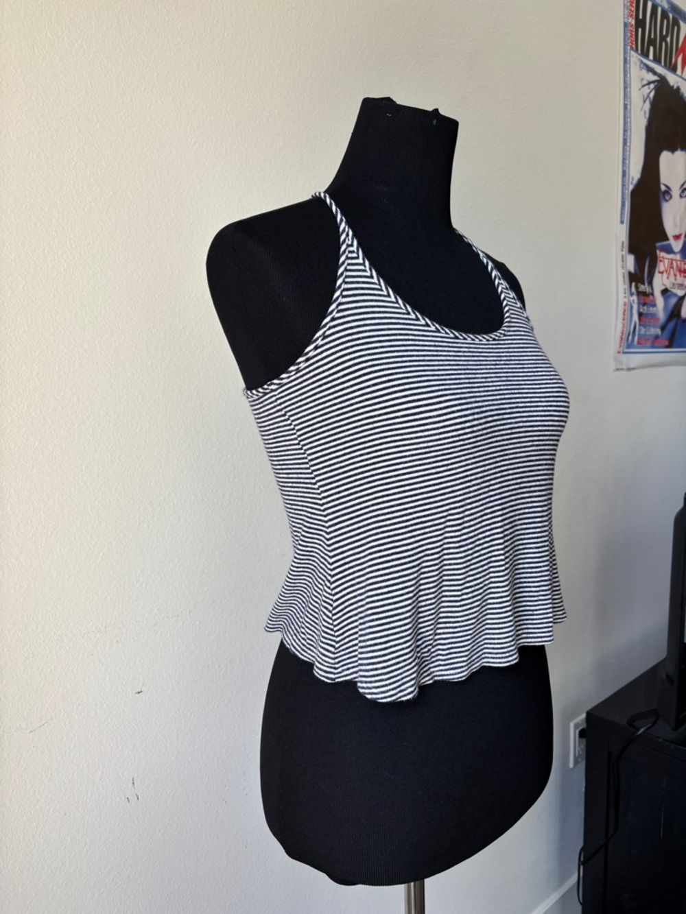 Charlotte Russe Navy & White Striped Cropped Racerback Tank - Picture 3 of 5